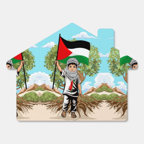 Child with Keffiyeh Palestine Flag and Olive Tree  Sign