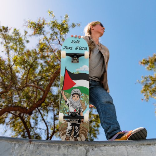 Child with Keffiyeh Palestine Flag and Olive Tree  Skateboard