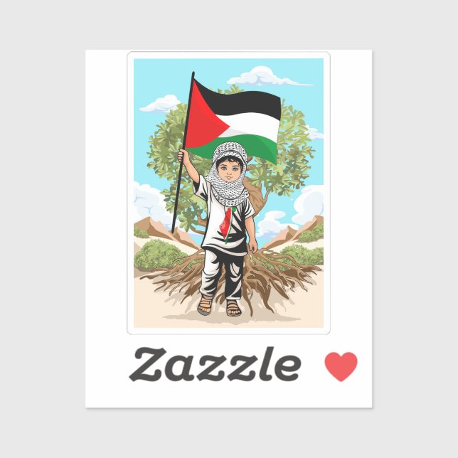 Child with Keffiyeh Palestine Flag and Olive Tree  Sticker (Sheet)
