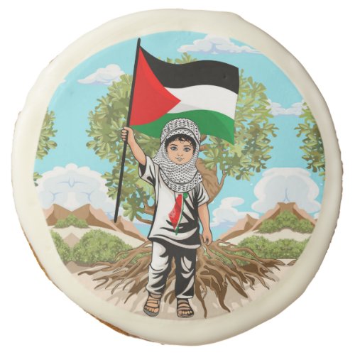 Child with Keffiyeh Palestine Flag and Olive Tree  Sugar Cookie