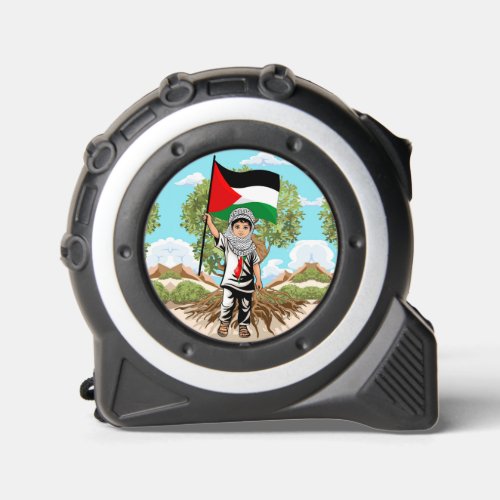 Child with Keffiyeh Palestine Flag and Olive Tree  Tape Measure