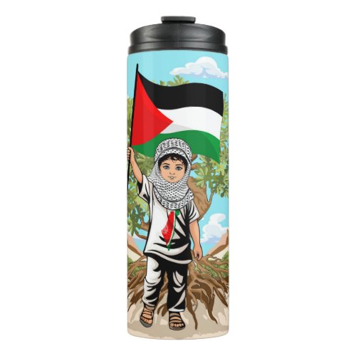 Child with Keffiyeh Palestine Flag and Olive Tree  Thermal Tumbler