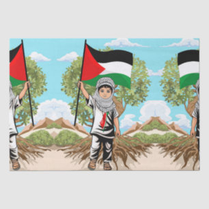 Child with Keffiyeh Palestine Flag and Olive Tree Tissue Paper