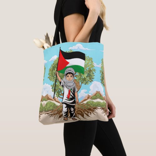 Child with Keffiyeh Palestine Flag and Olive Tree  Tote Bag