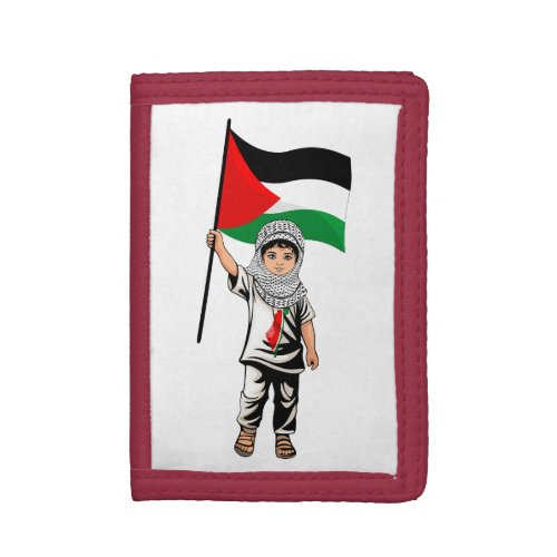 Child with Keffiyeh Palestine Flag and Olive Tree  Trifold Wallet