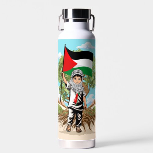 Child with Keffiyeh Palestine Flag and Olive Tree  Water Bottle