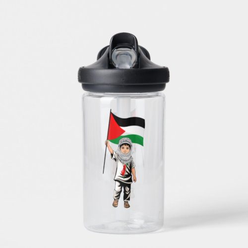 Child with Keffiyeh Palestine Flag and Olive Tree  Water Bottle