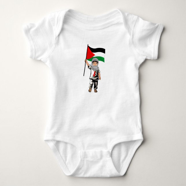 Child with Keffiyeh Palestine Flag  Baby Bodysuit (Front)