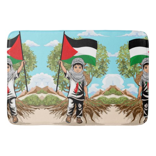 Child with Keffiyeh Palestine Flag  Bath Mat