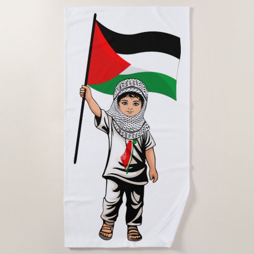 Child with Keffiyeh Palestine Flag  Beach Towel