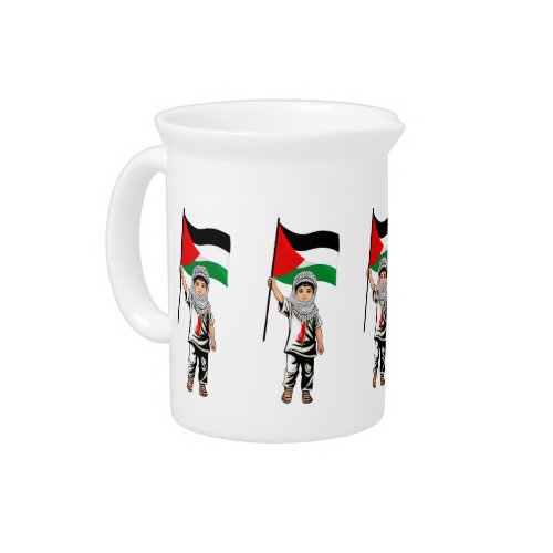 Child with Keffiyeh Palestine Flag  Beverage Pitcher