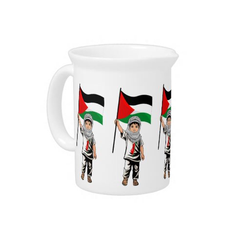 Child with Keffiyeh Palestine Flag  Beverage Pitcher