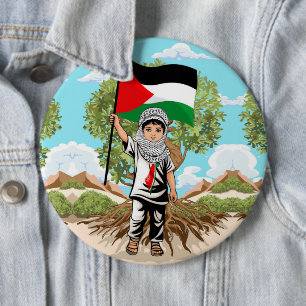 Child with Keffiyeh Palestine Flag Button