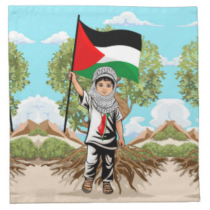 Child with Keffiyeh Palestine Flag  Cloth Napkin