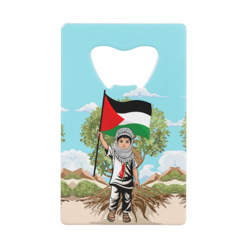 Child with Keffiyeh Palestine Flag  Credit Card Bottle Opener