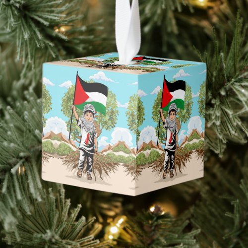 Child with Keffiyeh Palestine Flag  Cube Ornament