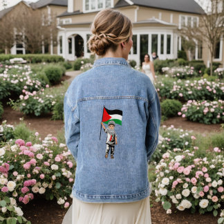 Child with Keffiyeh Palestine Flag  Denim Jacket