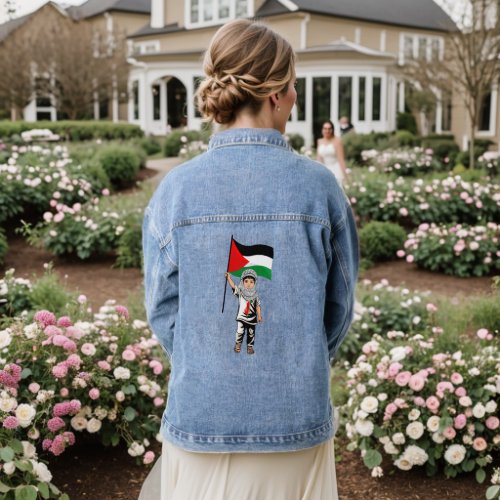 Child with Keffiyeh Palestine Flag  Denim Jacket