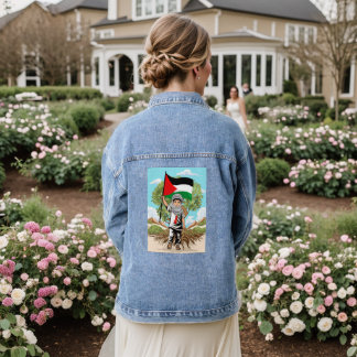 Child with Keffiyeh Palestine Flag Denim Jacket