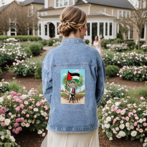 Child with Keffiyeh Palestine Flag  Denim Jacket