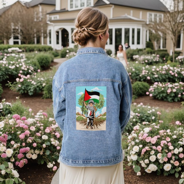 Child with Keffiyeh Palestine Flag  Denim Jacket (Wedding Back)
