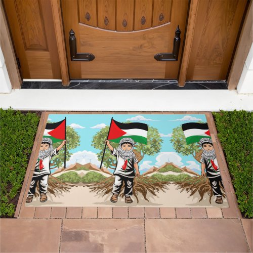 Child with Keffiyeh Palestine Flag  Doormat