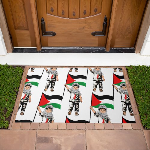 Child with Keffiyeh Palestine Flag  Doormat