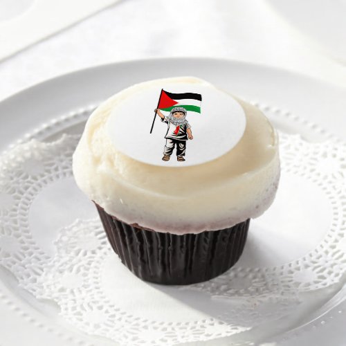 Child with Keffiyeh Palestine Flag  Edible Frosting Rounds
