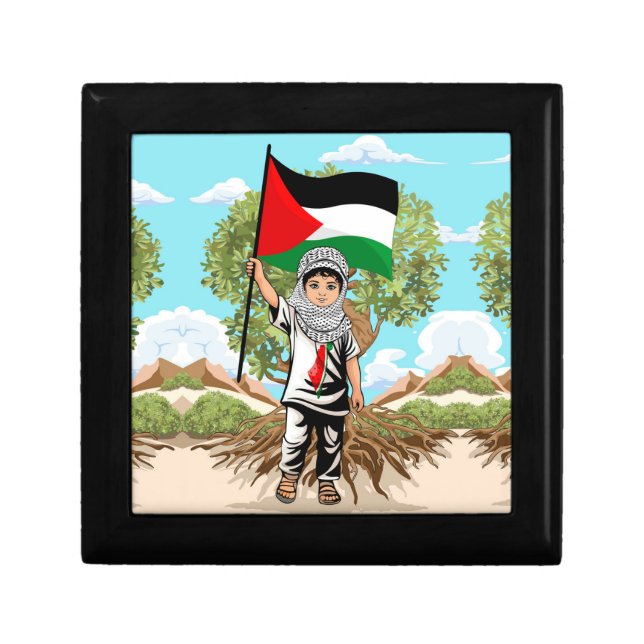 Child with Keffiyeh Palestine Flag  Gift Box (Front)