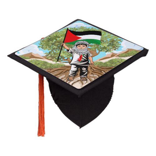 Child with Keffiyeh Palestine Flag Graduation Cap Topper