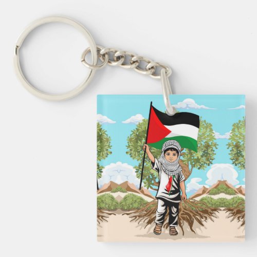 Child with Keffiyeh Palestine Flag  Keychain