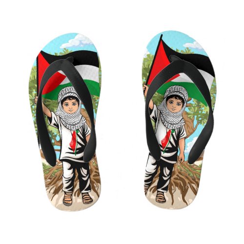 Child with Keffiyeh Palestine Flag  Kids Flip Flops
