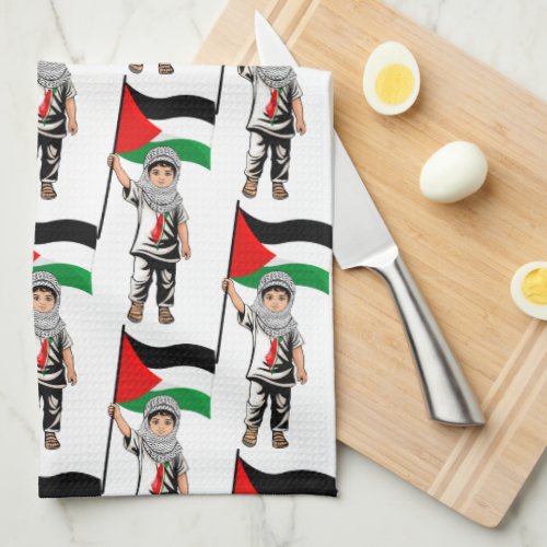 Child with Keffiyeh Palestine Flag  Kitchen Towel
