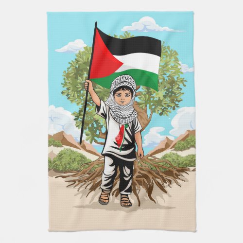 Child with Keffiyeh Palestine Flag  Kitchen Towel