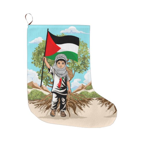 Child with Keffiyeh Palestine Flag  Large Christmas Stocking