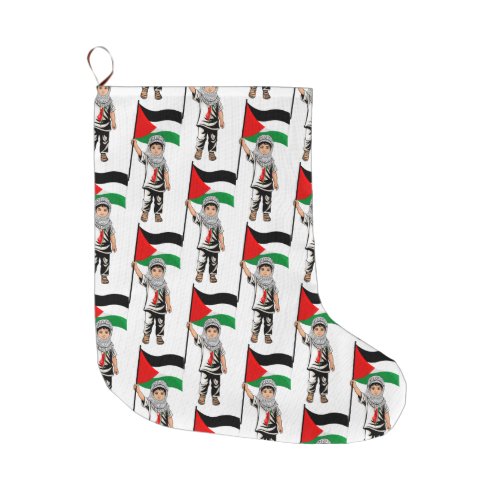 Child with Keffiyeh Palestine Flag  Large Christmas Stocking