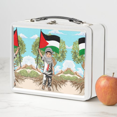 Child with Keffiyeh Palestine Flag  Metal Lunch Box
