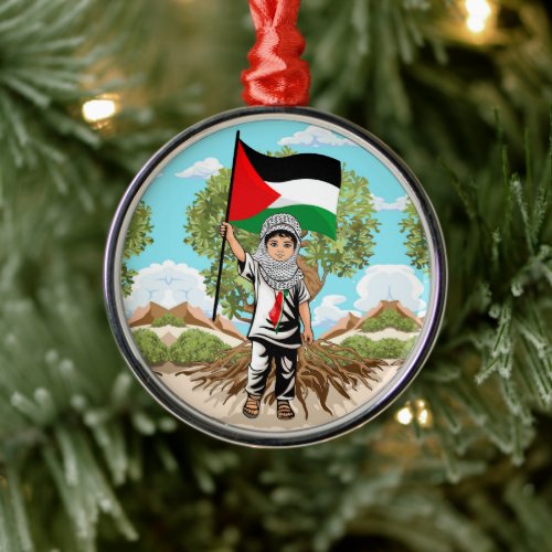 Child with Keffiyeh Palestine Flag  Metal Ornament