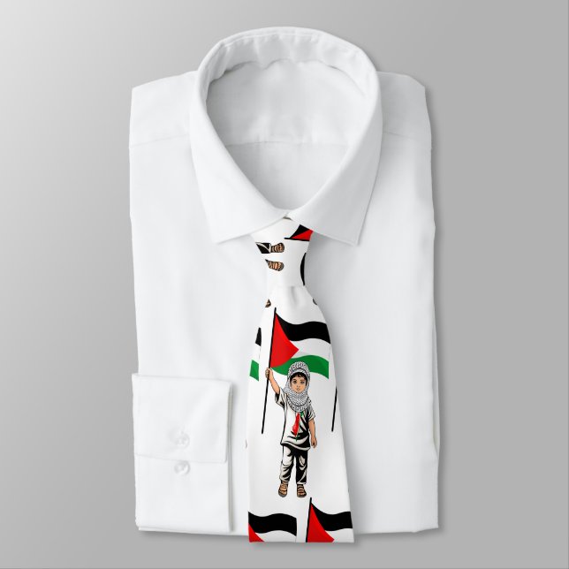 Child with Keffiyeh Palestine Flag  Neck Tie (Tied)