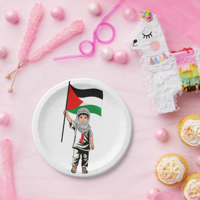 Child with Keffiyeh Palestine Flag  Paper Plates (Party)