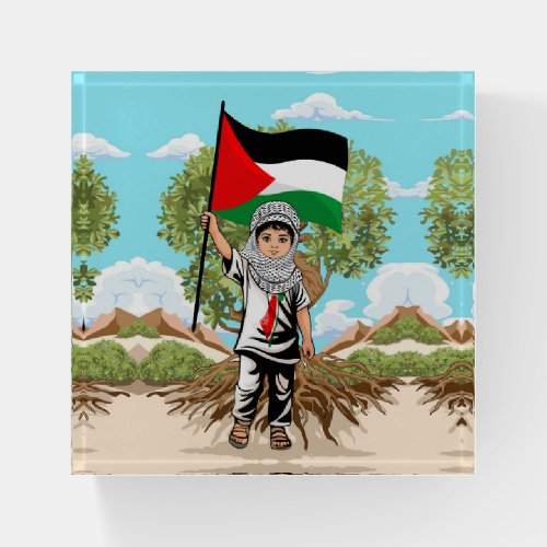 Child with Keffiyeh Palestine Flag  Paperweight