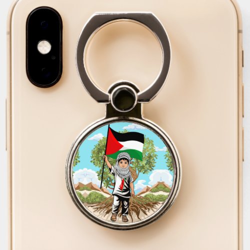 Child with Keffiyeh Palestine Flag  Phone Ring Stand
