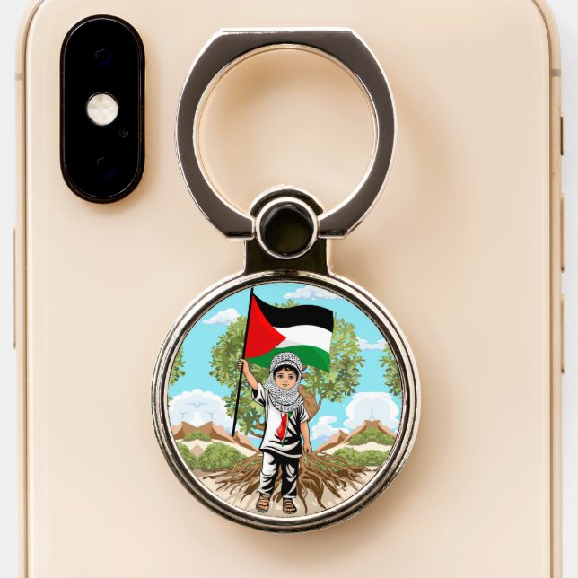 Child with Keffiyeh Palestine Flag  Phone Ring Stand (Close Up)