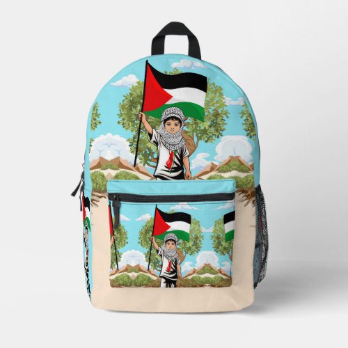 Child with Keffiyeh Palestine Flag  Printed Backpack