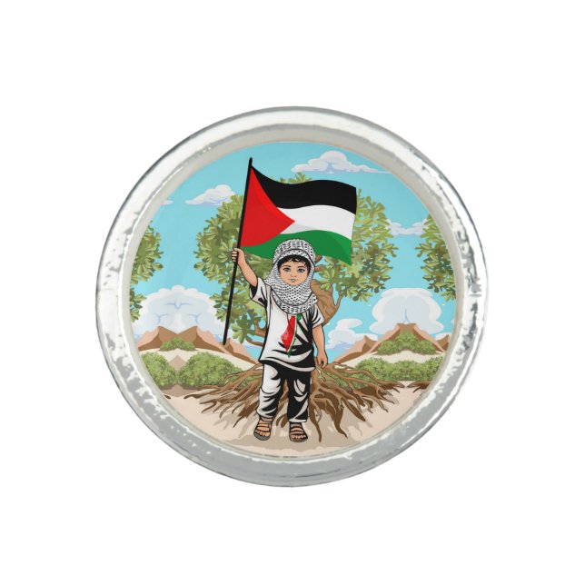 Child with Keffiyeh Palestine Flag  Ring (Front)