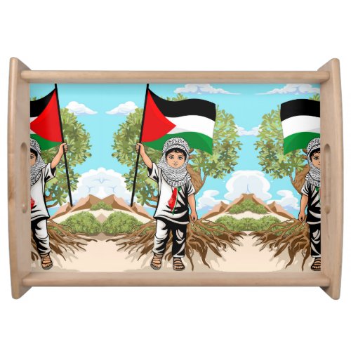 Child with Keffiyeh Palestine Flag  Serving Tray