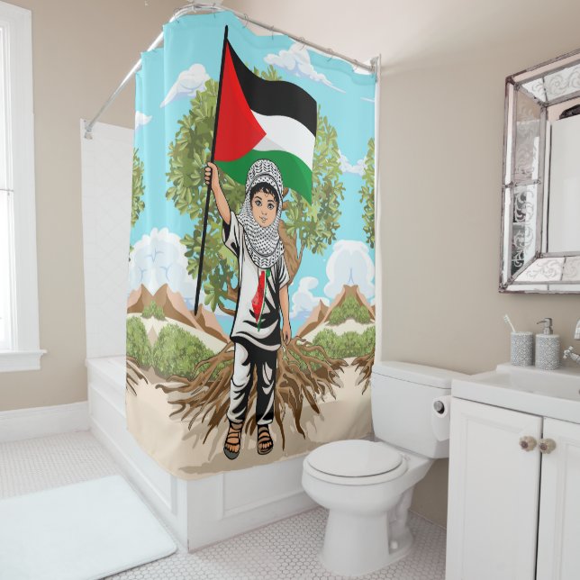 Child with Keffiyeh Palestine Flag  Shower Curtain (In Situ)
