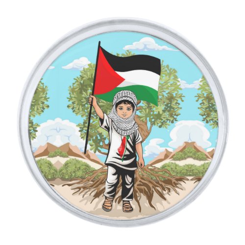 Child with Keffiyeh Palestine Flag  Silver Finish Lapel Pin