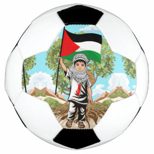 Child with Keffiyeh Palestine Flag  Soccer Ball