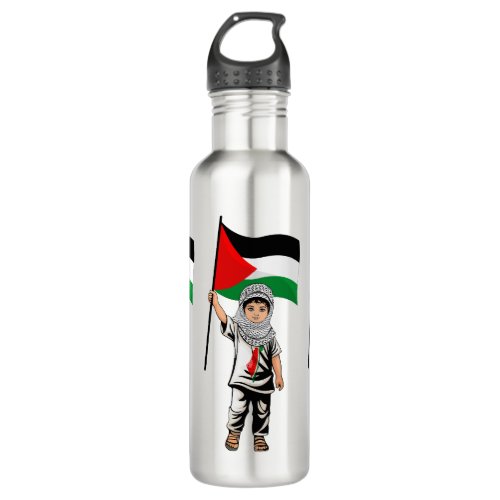 Child with Keffiyeh Palestine Flag  Stainless Steel Water Bottle